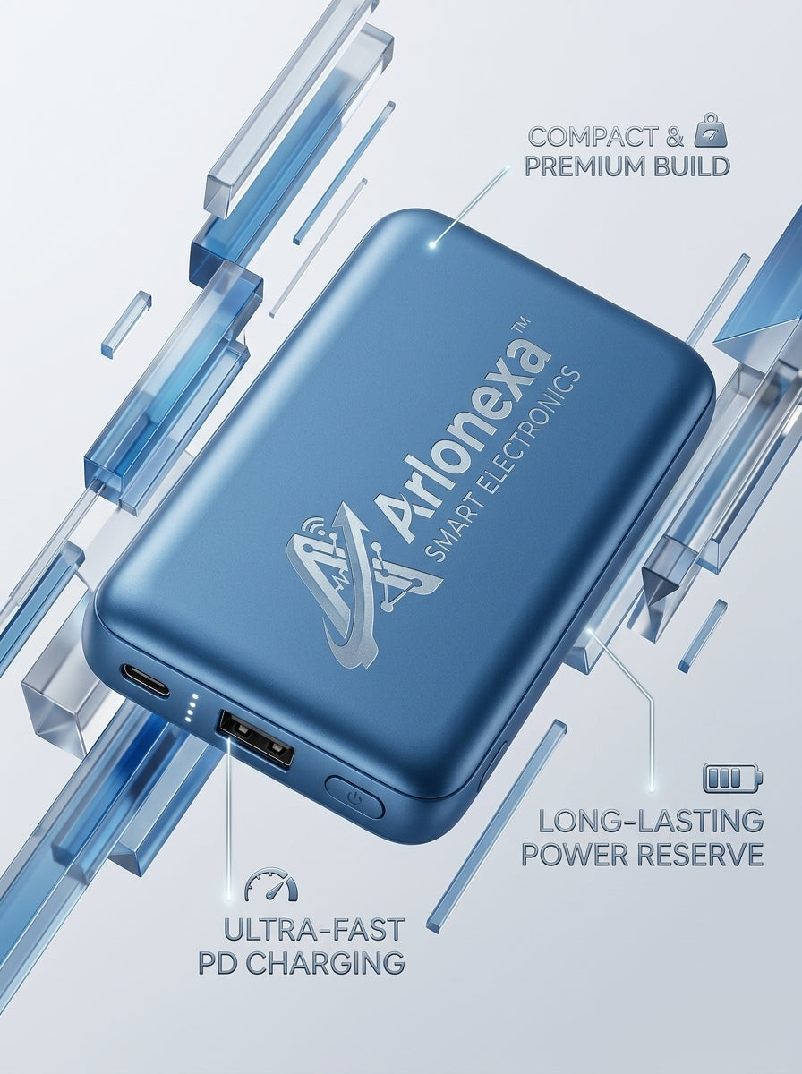 Arlonexa™ PulsePack Mini PD Power Bank – Compact Portable Charger with USB-C Power Delivery, USB-A Output, LED Battery Indicator & Premium Pocket-Ready Design